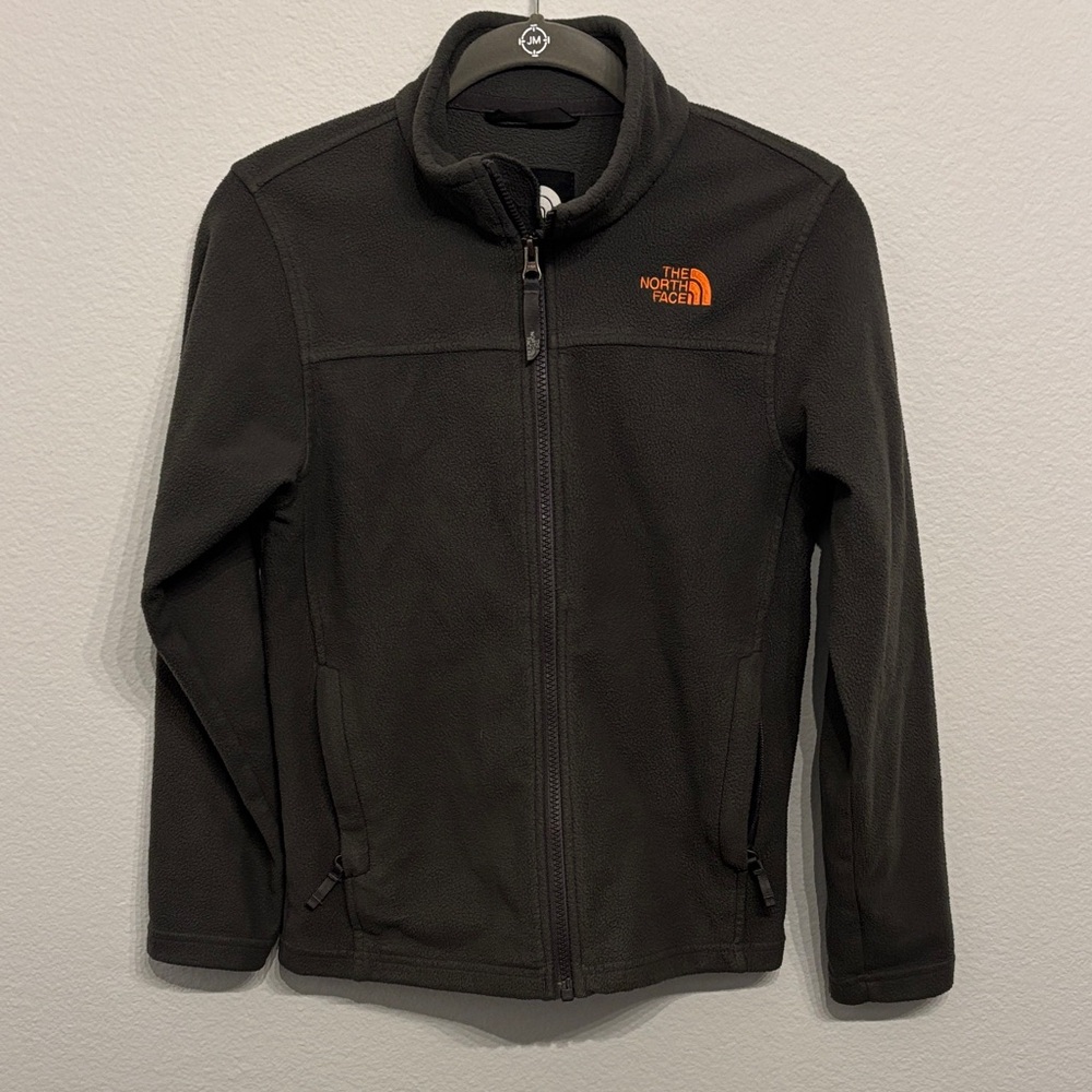 The North Face Kids Fleece Zip up Jacket gray with Orange Logo pockets